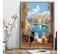 Large Diamond Art Kits Adults, Cat Diamond Painting City Dimond Painting 5D DIY Full Drill Crystal Embroidery Cross Stitch Crafts for Adults, Bedroom Decor, Wall Art, Gifts 16x20inch -ly25082K2