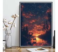 Large Diamond Art Kits Adults, Deer Diamond Painting Starry Sky Dimond Painting 5D DIY Full Drill Crystal Embroidery Cross Stitch Crafts for Adults, Bedroom Decor, Wall Art, Gifts 16x20inch -ly25082YU
