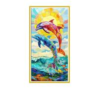 Large Diamond Art Kits Adults Dolphin Sunset - 5D Diamond Painting Kits for Kids, Round Full Drill Gem Crystal Art Mosaic Kits, for Wall Decor Home Office Decor Pictures, Female Gifts 12 x 24inch i229
