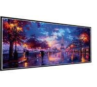 Large Diamond Art Kits Adults Eiffel Tower Diamond Painting Small Town, 5D Square Full Drill Crystal Art Kits for Adults Mosaic Kit, Embroidery Kit for Beginners for Home Wall Decor 50x100cm P1-140