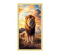 Large Diamond Art Kits Adults Grassland Lion - 5D Diamond Painting Kits for Kids, Round Full Drill Gem Crystal Art Mosaic Kits, for Wall Decor Home Office Decor Pictures, Female Gifts 20 x 40inch i-64