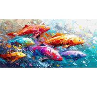 Large Diamond Art Kits Adults, Marine Fish 5D Diamond Painting for Kids Crystal Gem Art Round Full Drill Canvas Painting DIY Cross Stitch Crafts Home Wall Room Decor, Gifts for Women 28x56 inch a-342