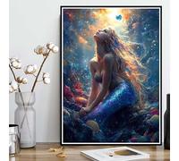 Large Diamond Art Kits Adults, Mermaid Diamond Painting Dreamy Dimond Painting 5D DIY Full Drill Crystal Embroidery Cross Stitch Crafts for Adults, Bedroom Decor, Wall Art, Gifts 30x40cm -ly25082JF