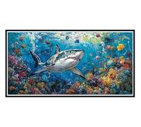 Large Diamond Art Kits Adults Ocean Shark - 5D Diamond Painting Kits for Kids, Round Full Drill Gem Crystal Art Mosaic Kits, for Wall Decor Home Office Decor Pictures, Female Gifts 20 x 40inch i-237