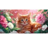 Large Diamond Art Kits Adults, Orange Cat Flower 5D Diamond Painting for Kids Crystal Gem Art Full Drill Canvas Painting DIY Cross Stitch Crafts Home Wall Room Decor, Gifts for Women 14x28 inch a-543