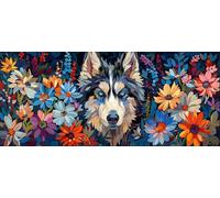 Large Diamond Art Kits Adults Pug, 5D Diamond Art Large Flower, DIY Cross Stitch Kits for Adults, Full Drill Crystal Rhinestone Embroidery Pictures, for Home Wall Decor, Gifts for Women 28x56in 2-7219