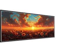 Large Diamond Art Kits Adults Sunflower Diamond Painting Dusk, 5D Square Full Drill Rhinestone Crystal Art Kits for Adults Mosaic Kit, Embroidery Kit for Beginners for Home Wall Decor 70x140cm P1-478