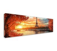 Large Diamond Art Kits Adults Sunset 5D Diamond Painting Kit, Iron Tower Crystal Art Kits for Adults Beginners, DIY Full Drill Embroidery Cross Stitch Gem Pictures for Home Wall Decor 90x30 cm D0-85