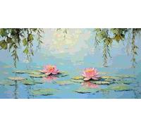 Large Diamond Art Kits Adults, Water Lily 5D Diamond Painting for Kids Crystal Gem Art Round Full Drill Canvas Painting DIY Cross Stitch Crafts Home Wall Room Decor, Gifts for Women 20x40 inch a-911