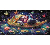 Large Diamond Art Kits Adults, Water Lily Hippopotamus 5D Diamond Painting for Kids Crystal Gem Art Full Drill Canvas Painting DIY Cross Stitch Crafts Home Wall Room Decoration, Gifts 12x24 inch a-914
