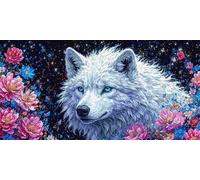 Large Diamond Art Kits Adults, Wolf Flower 5D Diamond Painting for Kids Crystal Gem Art Round Full Drill Canvas Painting DIY Cross Stitch Crafts Home Wall Room Decor, Gifts for Women 28x56 inch a-590