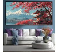 Large Diamond Art Kits for Adults Japanese Landscape, 5D Mount Fuji Tower Diamond Painting Kits 47.2x19.7inch/120x50cm, DIY Full Round Drill Crystal Art Embroidery Craft for Home Wall Decor (WL338)