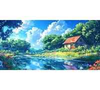 Large Diamond Art Kits for Adults Lake 50x100cm/20x40in Full Drill Round Rhinestone Big Diamond Painting Kit Cottage, Gem Art Cross Stitch Embroidery Canvas for Crafts Home Wall Decor Gifts f0j-1078