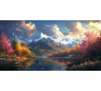 Large Diamond Art Kits for Adults Lake 50x100cm/20x40in Full Drill Round Rhinestone Big Diamond Painting Kit Mountain, Gem Art Cross Stitch Embroidery Canvas for Crafts Home Wall Decor Gifts f0j-1081