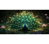 Large Diamond Art Kits for Adults Lotus 50x100cm/20x40in Full Drill Round Rhinestone Big Diamond Painting Kit Peacock, Gem Art Cross Stitch Embroidery Canvas for Crafts Home Wall Decor Gifts f0j-1096