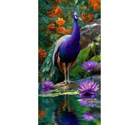 Large Diamond Art Kits for Adults Peacock 40x80cm/16x32in Full Drill Round Rhinestone Big Diamond Painting Kit Lotus, Gem Art Cross Stitch Embroidery Canvas for Crafts Home Wall Decor Gifts f0j-11