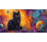 Large Diamond Art Kits for Adults Planet 40x80cm/16x32in Full Drill Round Rhinestone Big Diamond Painting Kit Black Cat, Gem Art Cross Stitch Embroidery Canvas for Crafts Home Wall Decor Gifts f0j-449