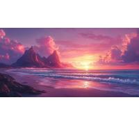 Large Diamond Art Kits for Adults Sunset 50x100cm/20x40in Full Drill Round Rhinestone Big Diamond Painting Kit Beach, Gem Art Cross Stitch Embroidery Canvas for Crafts Home Wall Decor Gifts f0j-993