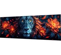Large Diamond Art Lion Diamond Painting Flower Dimond Art Kits Adults, 5D DIY Full Square Drill Crystal Cross Stitch Embroidery Canvas Paint by Numbers for Beginner, Room Decor, Gifts 90x30cm C2-213