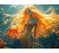 Large Diamond Art Mermaid Diamond Painting, Dimond Painting Jellyfish Mosaic Kits for Adults 5D DIY Full Drill Gem Art Cross Stitch Crafts Embroidery Kit for Room Wall Decor 28x20inch -lsy250102B