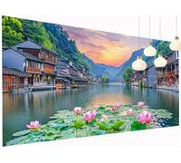 Large Diamond Art Painting Small Town Diamond Painting Kits for Adults River 5D Round Full Drill Crystal Art and Crafts for Adults Kids, Wall Gem Arts With Accessories for Home Decor 90x180 cm S2-478