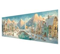 Large Diamond Art Winter, 5D Diamond Painting Kits for Adults Small Town, DIY Full Drill Paint by Numbers Gems Crystal Art Kits for Adults, for Home Christmas Wall Decor Painting, 300x100cm D-17