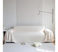 Large Diamond Check Chenille Sofa Throw Blanket 4-Seater Protector Cover for Living Room Decoration Soft Beige All Seasons 180x380cm Cozy Home Accent