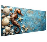 Large Diamond Painting 130x50cm, Blue Diamond Art Painting Kits for Adults, DIY Round Full Drill Cross Stitch Crystal Creations Gem Art Dimond Paintings Kits Seahorse for Adults, Bedroom Decor E-62