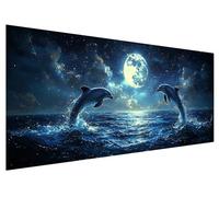 Large Diamond Painting 250x100cm, Moon Diamond Art Painting Kits for Adults, DIY Round Full Drill Cross Stitch Crystal Creations Gem Art Dimond Paintings Kits Dolphin for Adults, Bedroom Decor H-71