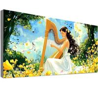 Large Diamond Painting 80x150cm,5D Girl Diamond Art Kits Adults, Full Drill Dimond Painting Harp Craft Kits for Kids Age 10, DIY Mosaic Crystal Creations Sequin Art for Home Decoration Gifts C2-342