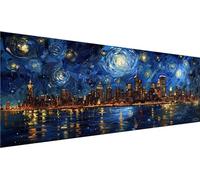 Large Diamond Painting 80x32in, Starry Night Diamond Art Painting Kits for Adults, DIY Square Full Drill Cross Stitch Crystal Art Gem Art Diamond Painting Kits City for Adults, Room Decor and Gifts