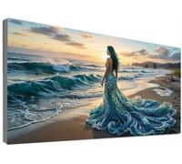 Large Diamond Painting Kits for Adults Beauty, 5D Full Drill Beach Diamond Art Kits Adults, Premium DIY Crystal Rhinestone Cross Stitch Craft for Stress Relief Hobby & Home Wall Decor 20x40cm C6-345