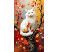 Large Diamond Painting Kits for Adults Maple Leaf Cat 30x70cm,Round Full Drill 5D DIY Diamond Art Kits Adults,Rhinestone Embroidery Set Diamonds Painting by Number Kits