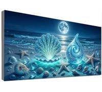 Large Diamond Painting Shell, 5D DIY Beach Diamond Art Kits Adults, HD Canvas Full Drill Mosaic, Sparkly Rhinestone Embroidery, Crystal Art, Gem Arts and Crafts for Home Wall Decor 50x110cm C6-664