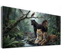 Large Diamond Painting Tiger, 5D DIY Lion Diamond Art Kits Adults, HD Canvas Full Drill Mosaic, Sparkly Rhinestone Embroidery, Crystal Art, Gem Arts and Crafts for Home Wall Decor 200x100cm C6-542
