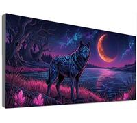Large Diamond Painting Wolf, 5D DIY Moon Diamond Art Kits Adults, HD Canvas Full Drill Mosaic, Sparkly Rhinestone Embroidery, Crystal Art, Gem Arts and Crafts for Home Wall Decor 200x100cm C6-522