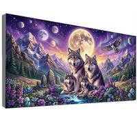 Large Diamond Painting Wolf, 5D DIY Moon Diamond Art Kits Adults, HD Canvas Full Drill Mosaic, Sparkly Rhinestone Embroidery, Crystal Art, Gem Arts and Crafts for Home Wall Decor 200x100cm C6-486