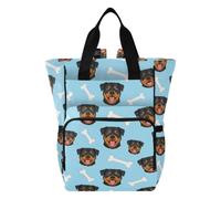 Large Diaper Bags Unisex for Travel Rottweiler Dog Faces on Light Blue
