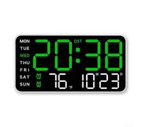 Large Digital Alarm Clock Showing Time Date Week Temperature, Voice Control Screen For Wake Up Function, Adjustable Brightness Led Display, Wall Mounted Or Table Top Clock For Home Office Decor(A)
