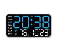 Large Digital Alarm Clock Showing Time Temperature Date Week, Wall Mount Or Table Top Design, Voice Control Screen For Wake Up Feature, Adjustable Brightness Levels, Daylight Saving Time Function(D)