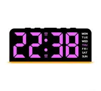 Large Digital Alarm Clock with Date Week Temperature, LED Display Dimmer Modes, Ambient Light Snooze Function for Bedroom Desk Office Use(Pink Lighting)