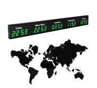 Large Digital LED World Clock, 3/4/5 Multi Time Zone World Clock with Customizable Cities, HD Display, Indoor Wall Mounted Electronic Clocks for Hotel Multinational Enterprises(Green,5)