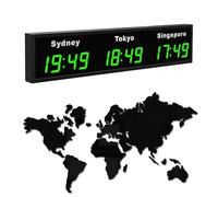 Large Digital LED World Clock, 3/4/5 Multi Time Zone World Clock with Customizable Cities, HD Display, Indoor Wall Mounted Electronic Clocks for Hotel Multinational Enterprises(Green,3)