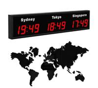 Large Digital LED World Clock, 3/4/5 Multi Time Zone World Clock with Customizable Cities, HD Display, Indoor Wall Mounted Electronic Clocks for Hotel Multinational Enterprises(Red,3)