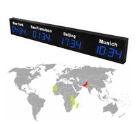 Large Digital LED World Clock, 3/4/5 Time Zone Wall Mounted City Clock for Hotel, Office, Multinational Corporation