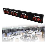 Large Digital LED World Clock, 3/4/5 Time Zone Wall Mounted City Time Zone World Clock, Hotel, Multinational Corporation, 12/24 Hours can be Switched, Green-5City