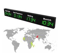 Large Digital LED World Clock, 3/4/5 Time Zone Wall Mounted City Time Zone World Clock, Hotel, Multinational Corporation,Green-4City