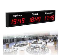 Large Digital LED World Clock, 3/4/5 Time Zone Wall Mounted City Time Zone World Clock, Hotel, Multinational Corporation, 12/24 Hours can be Switched, Green-5City