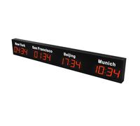 Large Digital Led World Clock, 3/4/5 Time Zone Wall Mounted City Time Zone World Clock, Hotels, Multinational Enterprises,3City (Red 4City)