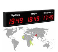 Large Digital LED World Clock - 3/4/5 Time Zone Wall Mounted Clock for Hotels and Multinational Corporations
